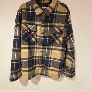 Dakine Navy and Tan Plaid Flannel Shacket